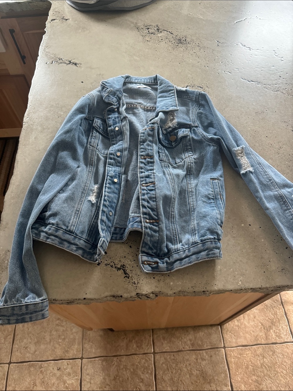 Fashion Nova Light Blue Distressed Denim Jacket for Women